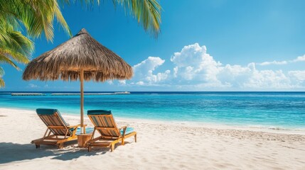 Serene Beach Escape with Sun Loungers and Umbrella