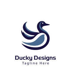 Obraz premium Minimal and simple creative negative space duck animal logo design, goose logo illustration. Swan logo, cute duck cut out silhouette