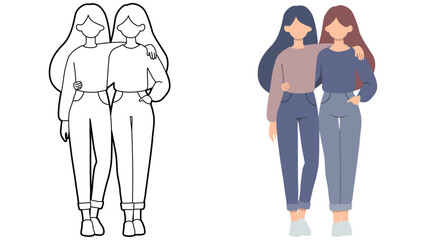 Girl Friends Together Illustration.