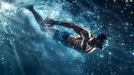 Obraz premium Genetically Enhanced Swimmer Gliding Effortlessly Through the Water