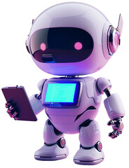 3D character icon of a full-body PC computer with robotic arms and legs, holding a notepad,