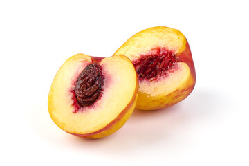Fresh peaches, isolated on white background.