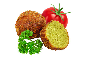 falafel ball with half isolated on a white background with full depth of field