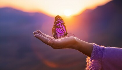 Butterfly on a Woman’s Outstretched Hand.