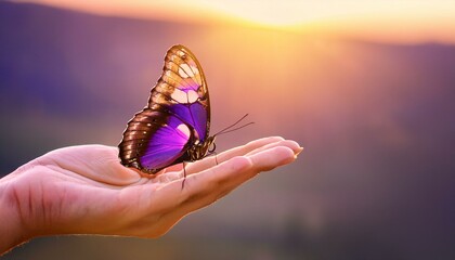 Butterfly on a Woman’s Outstretched Hand.
