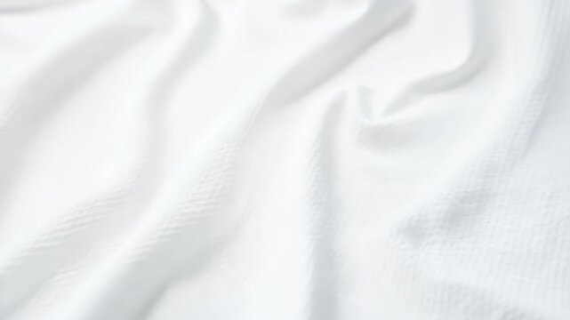 A close-up of soft, textured white fabric draped elegantly, showcasing subtle creases and shadows. Ideal for themes of purity, simplicity, or tranquility in design.