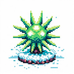 Fototapeta premium Illustration against light background with space for text, pixel art style