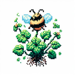 Illustration against light background with space for text, pixel art style