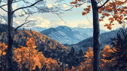 Fototapeta premium Mountain Range with Trees