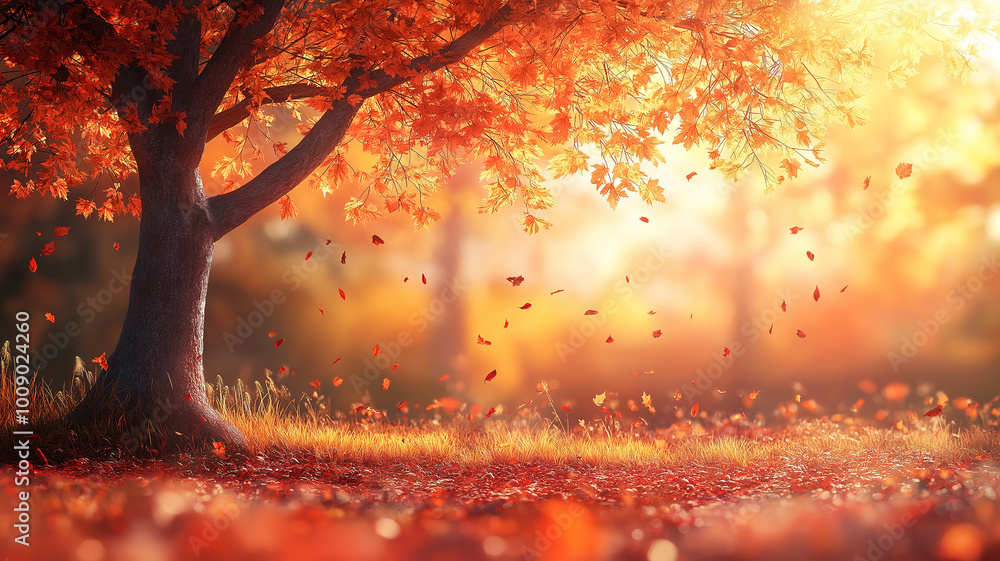 Poster Stylish Fall Design Capturing the Magic of Autumn with a Maple Tree as the Focal Point