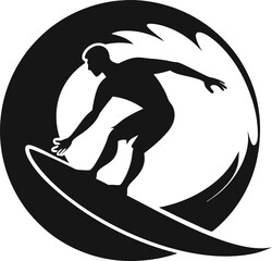 Surfing silhouette vector art illustration design icon and logo surfing