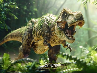 Mighty Virtual Dinosaur Stomping Through Lush Prehistoric Jungle Landscape