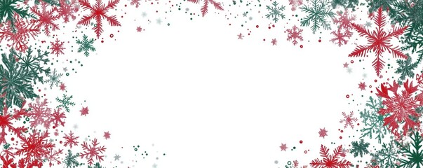 Obraz premium Colorful snowflakes border on white background, festive and decorative design.
