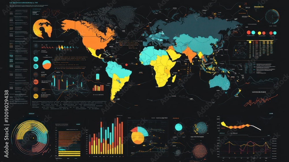 Poster A Futuristic World Map Visualization with Data and Charts