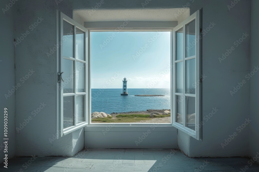 Poster window see lighthouse architecture building tower.