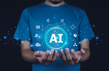 Businessman use AI technology supports business scalability by streamlining processes and improving...