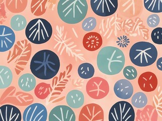 Abstract Watercolor Pattern with Circles and Leaves