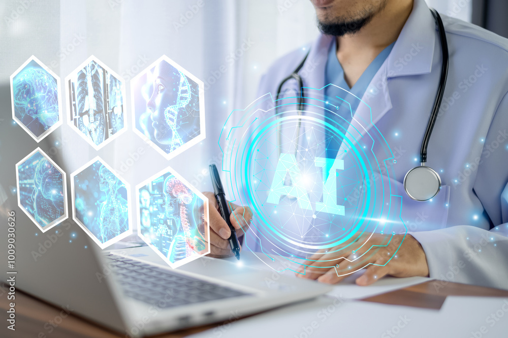 Poster doctors utilize ai technology to analyze patient data and improve treatment accuracy. ai technology 