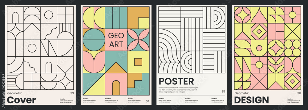 Poster minimalist covers design. abstract geometric backgrounds. a4 size print templates with customizable 