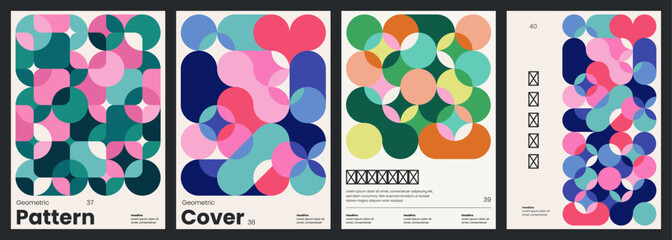 Minimalist covers design. Abstract geometric backgrounds. A4 size print templates with customizable text. Modern layouts with circular patterns for card, poster, brochure, flyer or catalog
