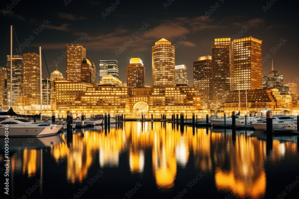 Canvas Prints Skyline waterfront architecture illuminated.