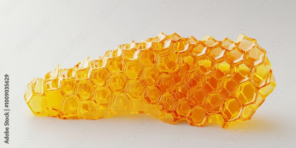 Poster a vibrant 3d representation of a honeycomb, showcasing hexagonal patterns and glossy textures, isola