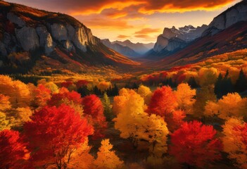 Fototapeta premium stunning landscape showcasing vibrant seasons rich colors natural beauty, autumn, fall, winter, spring, summer, nature, scenery, trees, hills, mountains