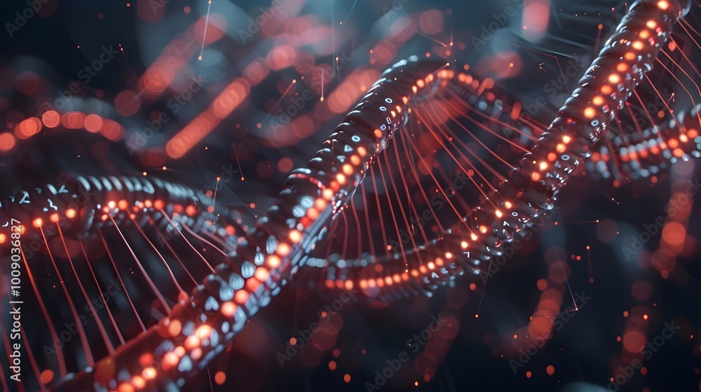 Poster illuminated dna strands storing digital data nodes