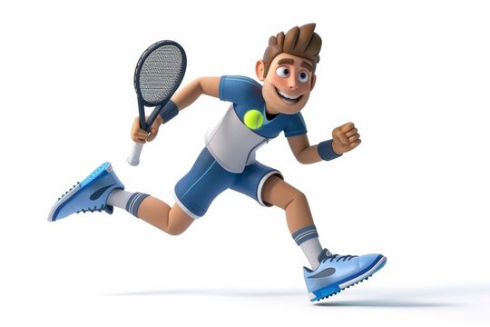 Animated tennis player running with racket