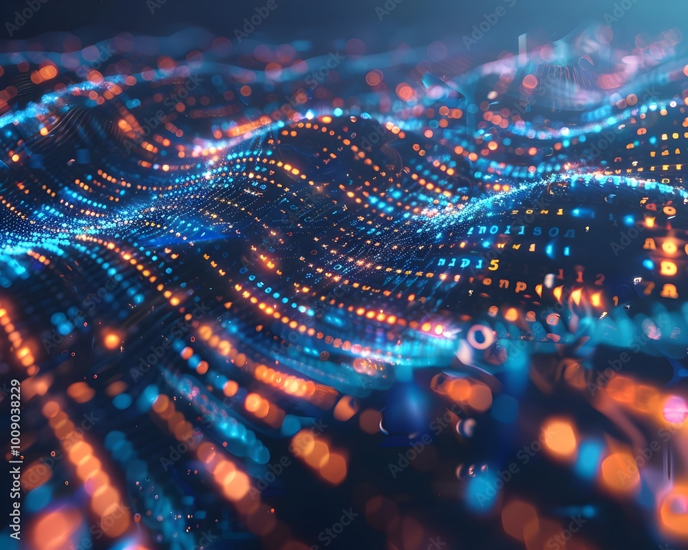 Poster holographic map of genome with linked digital information visualizing data storage concept