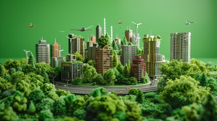 Obraz premium View of a city skyline from above, featuring parks, skyscrapers, and urban structures