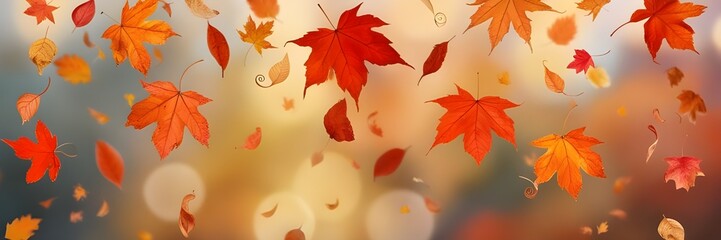 A burst of orange and red autumn leaves illuminated by bright light, creating a warm, dreamy bokeh effect.
