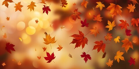 A burst of orange and red autumn leaves illuminated by bright light, creating a warm, dreamy bokeh effect.
