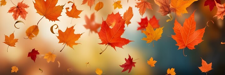 Obraz premium A burst of orange and red autumn leaves illuminated by bright light, creating a warm, dreamy bokeh effect. 