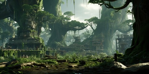 A Forgotten City, Hidden Within the Labyrinthine Embrace of Ancient Trees, Stands Silent, Whispering Tales of a Lost Civilization