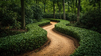 Fototapeta premium A serene, winding path through lush greenery, inviting exploration and tranquility in nature's embrace.