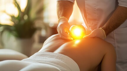 A soothing massage therapy session with warm oils, providing relaxation and wellness for the back and body.