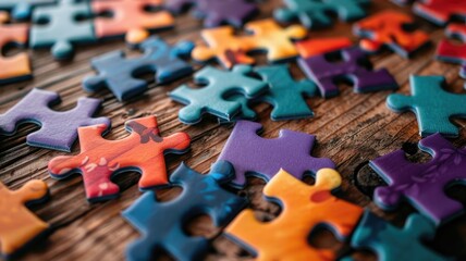 brightly colored puzzle pieces scattered on wooden surface,National Puzzle Day