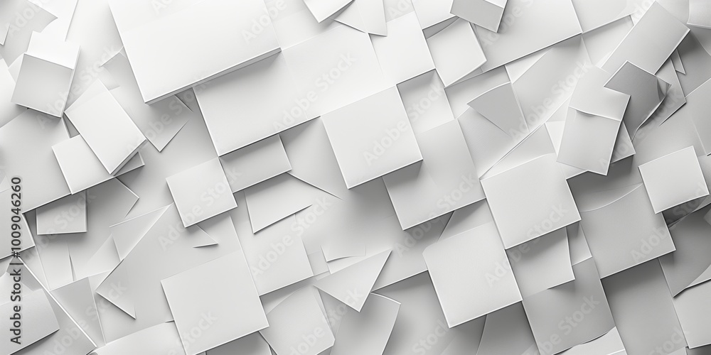 Poster abstract background with a grid and white cubic forms, monochrome background.