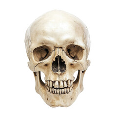 Obraz premium Front view of a vintage human skull, isolated on transparent cutout background