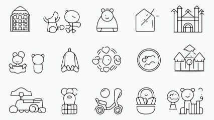 Set of outline icons related to kids. Linear icon collection. Editable stroke. Vector 