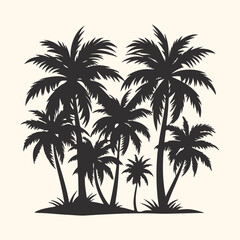 Palm Tree set of black color Silhouette with White Background