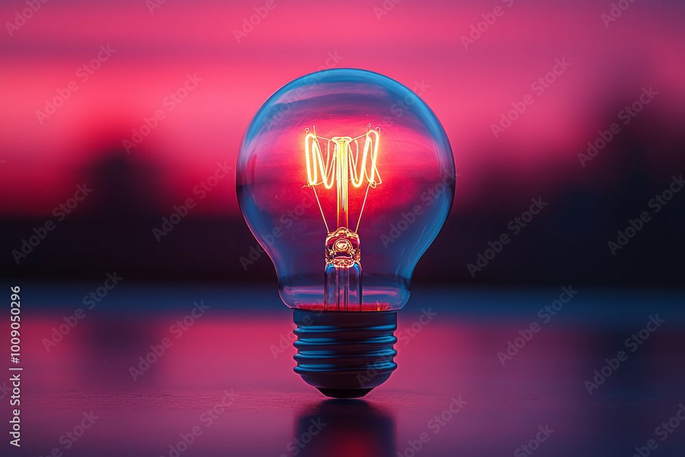 Poster a glowing lightbulb symbolizing a bright new idea, isolated on a soft pastel background,