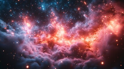 Cosmic Nebula with Glowing Stars and Gas Clouds