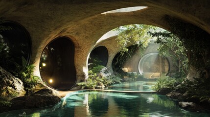 A Hidden Oasis Within a Cave with a Pool of Water and Lush Greenery