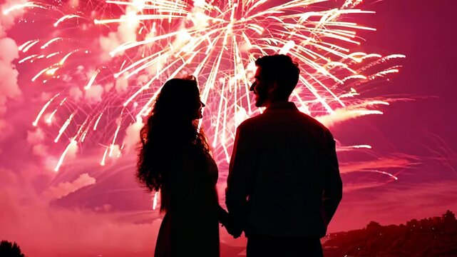 Fireworks Exploding Over a Couple in Love - Made with Generative AI