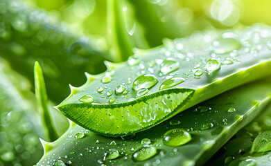 Aloe vera leaves in cut on neutral background, space for copywriting.
