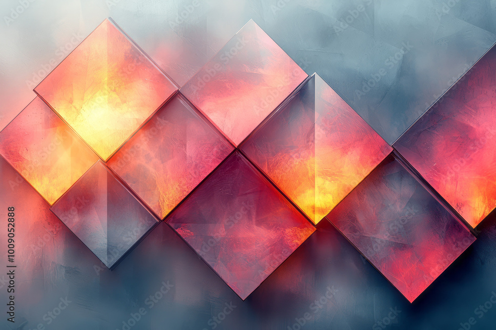 Poster A complex lattice of overlapping polygons, creating an intricate pattern, isolated on a light pastel background,