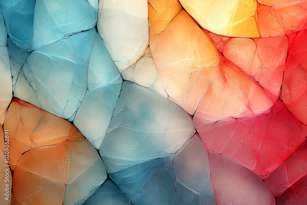 Poster A complex lattice of overlapping polygons, creating an intricate pattern, isolated on a light pastel background,