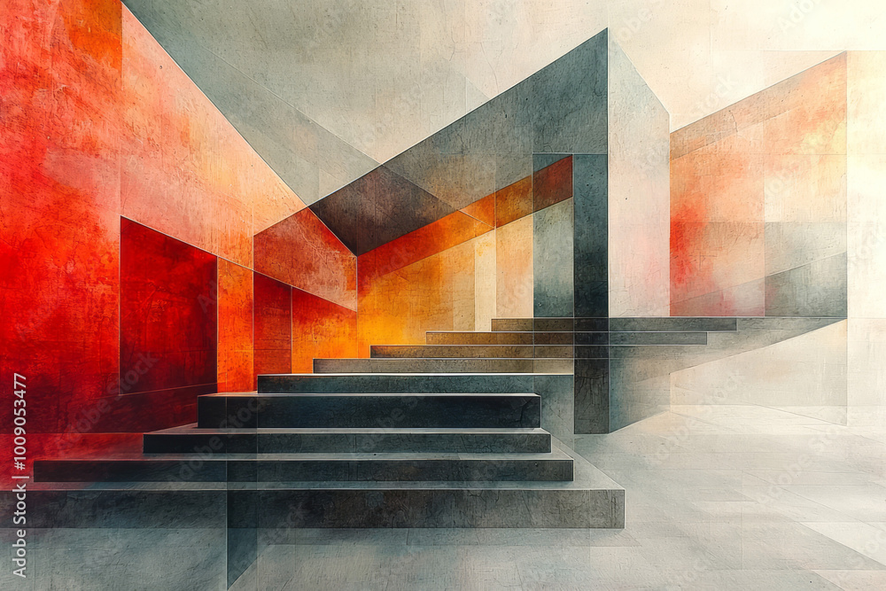 Aufkleber a dynamic composition of intersecting lines and angles, floating on a light pastel surface,